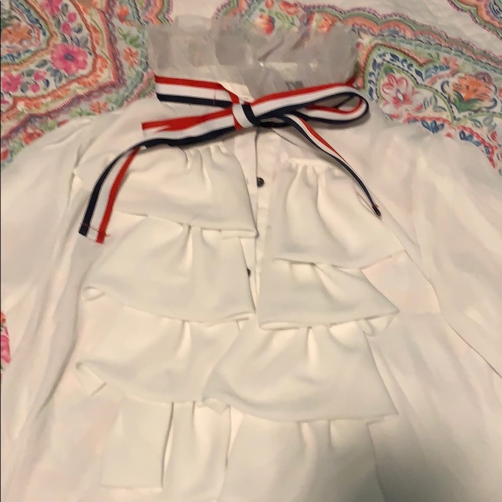 NWT Peasant Blouse with red white and blue ribbon